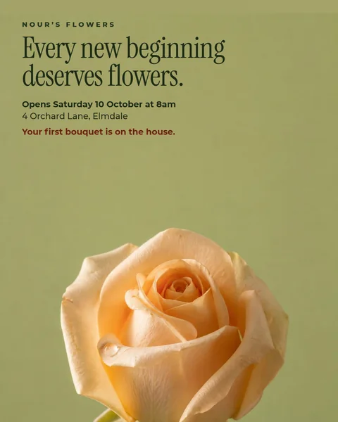 Example campaign, florist: Nour’s Flowers opens Saturday, Portrait post