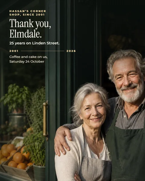 Example campaign, anniversary: 25 years on Linden Street, Portrait post